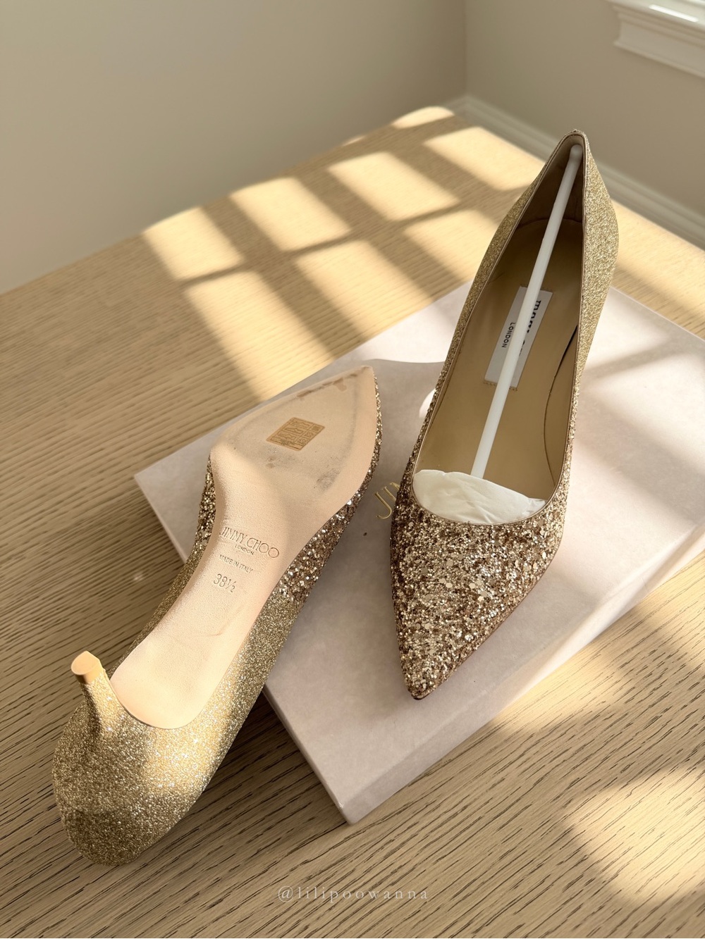 Jimmy Choo Aza Gold Glitter Pointed Toe Slip-On Pumps EU 38.5 US 8.5 - Picture 5 of 9